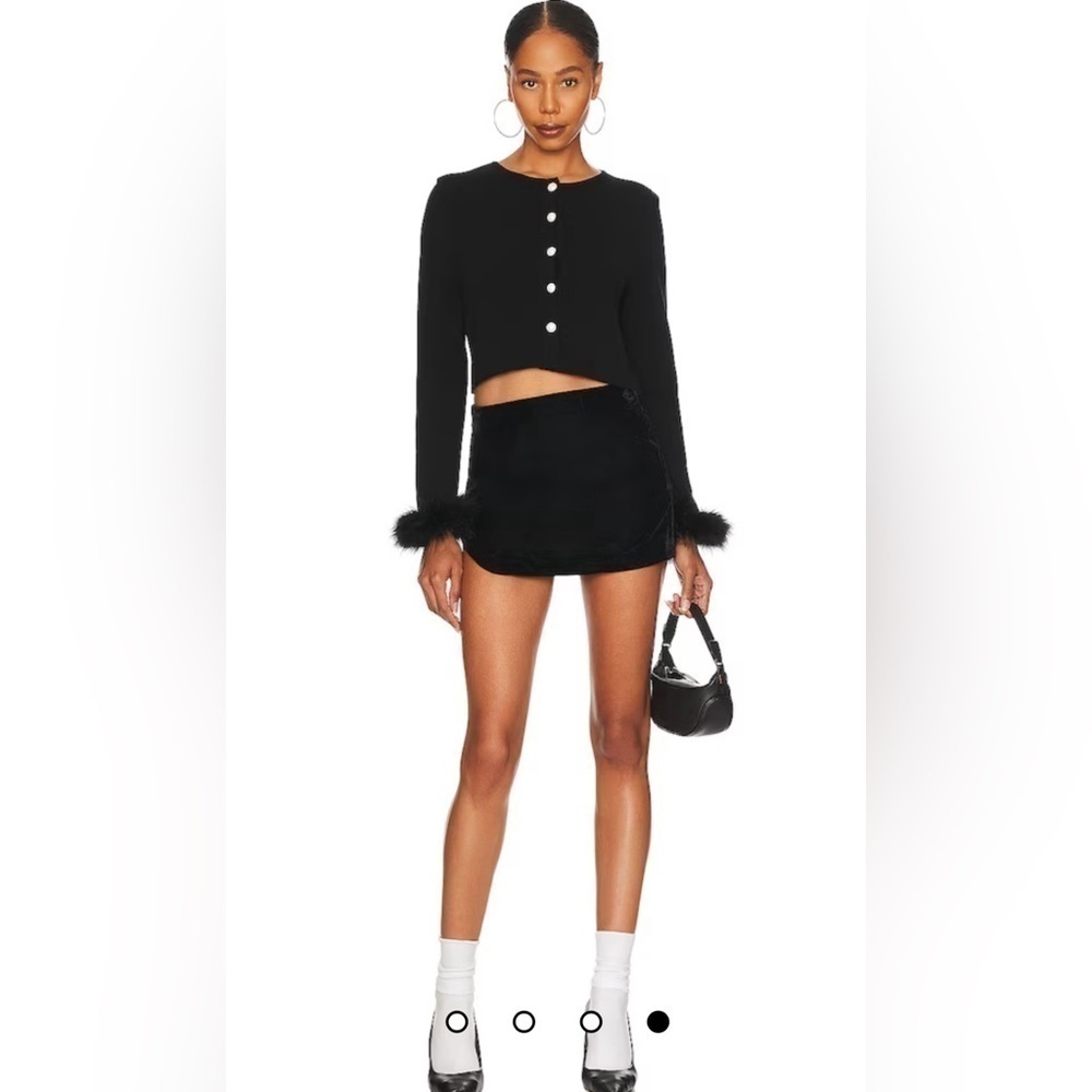 NWT Free People Annalise Velvet Mini Skirt Black Unlined Notched Hem Size 2